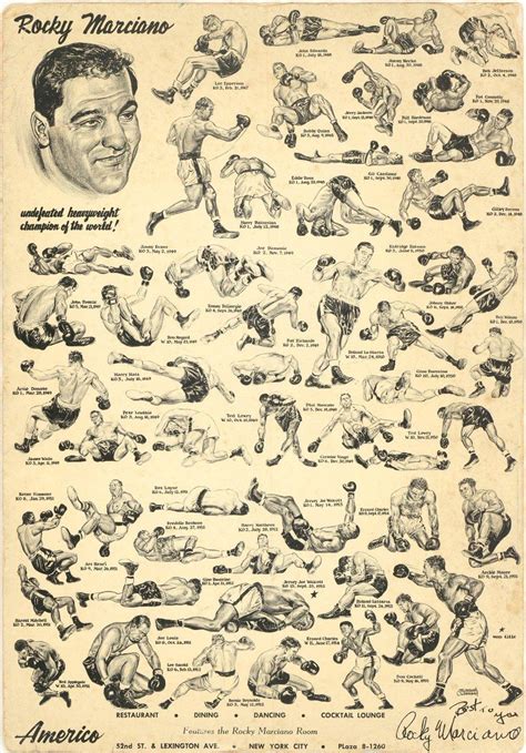 A poster illustrating all of heavyweight champion Rocky Marciano’s 43 knockouts | Vintage boxing ...