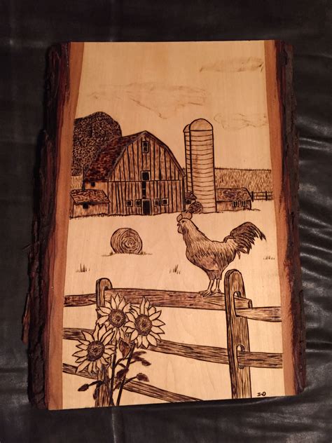 Barn Scene with Rooster | Wood burning patterns, Wood burning art, Wood burning crafts