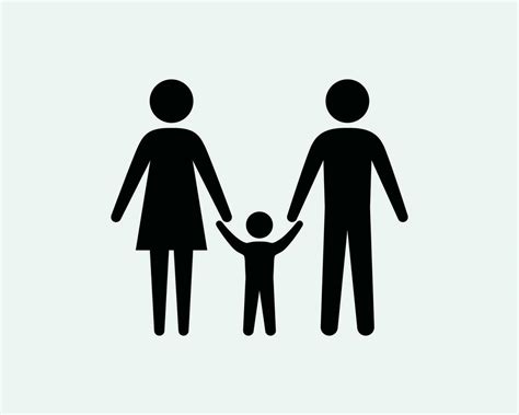 Family Father Mother Son Holding Hands Stick Figure Stickman People Human Person Black and White ...