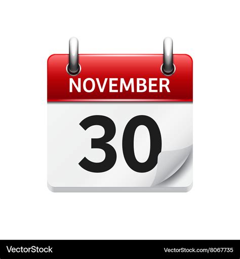 November 30 flat daily calendar icon Royalty Free Vector