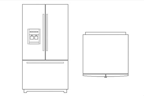 Double door fridge elevation - Cadbull