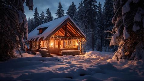 Premium AI Image | Cozy winter cabin nestled amidst a snowy forest