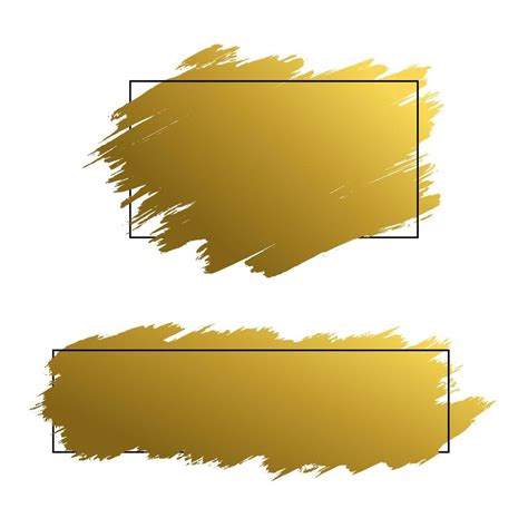 Gold brush strokes with line frame on white background vector ...