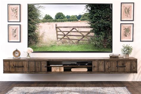 Farmhouse Rustic Wood Floating TV Stand Entertainment Center - Spice ...