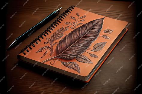 Premium AI Image | Generative AI illustration of notebook with leaves drawing