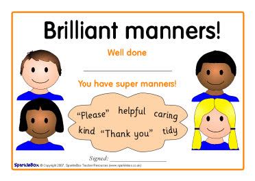 Good manners certificates (SB1020) - SparkleBox