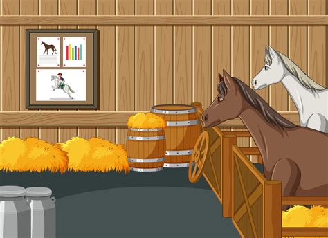 Stable scene with horses and hay 7311503 Vector Art at Vecteezy