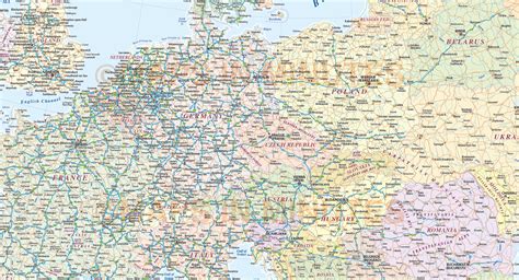 Central Europe Political Country vector map with roads fully layered in Illustrator CS formats