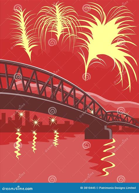 Harbor Bridge with Fireworks Stock Vector - Illustration of horizon ...