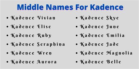 400 Unique Middle Names For Kadence