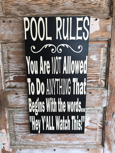 Pool Rules Sign 12 x 24 Wood Sign funny sign | Etsy