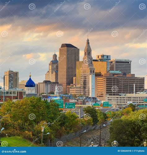 Skyline of Downtown Hartford, Connecticut from Above Charter Oak Stock ...