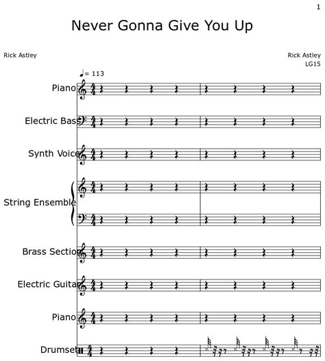 Never Gonna Give You Up - Sheet music for Piano, Electric Bass, String ...