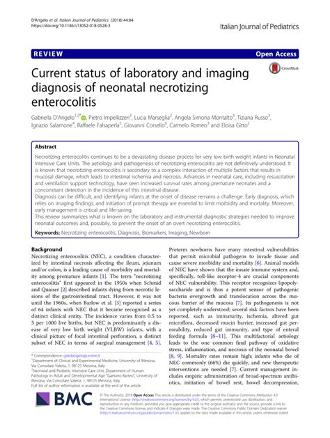 (PDF) Current status of laboratory and imaging diagnosis of neonatal necrotizing enterocolitis