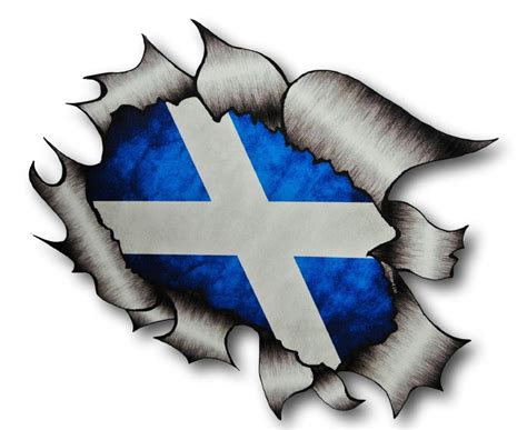 LARGE Ripped Torn Metal Design With Scotland Scottish Saltire Flag Motif External Vinyl Car ...