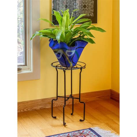 Achla Designs 23.5" H Round Black Wrought Iron Catalina Plant Stand, Powder Coated Finish - Bed ...