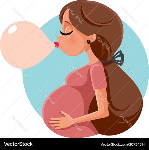 Funny bubble gum pregnant woman cartoon Royalty Free Vector