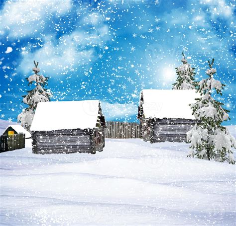 The village in winter forest 9891565 Stock Photo at Vecteezy