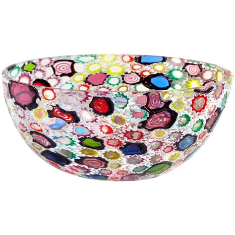 Fratelli Toso Murano Millefiori Flower Star Mosaic Italian Art Glass Bowl For Sale at 1stdibs