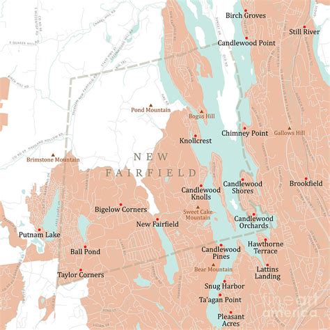 CT Fairfield New Fairfield Vector Road Map Digital Art by Frank Ramspott - Fine Art America