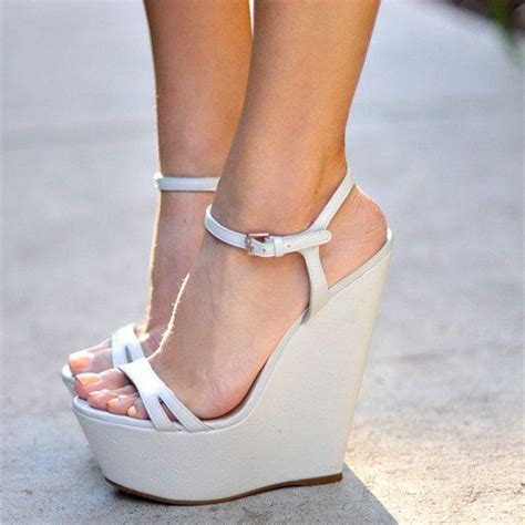 White Wedge Sandals Open Toe Platform Slingback Sandals for Party, Date, Going out | FSJ | Heels ...