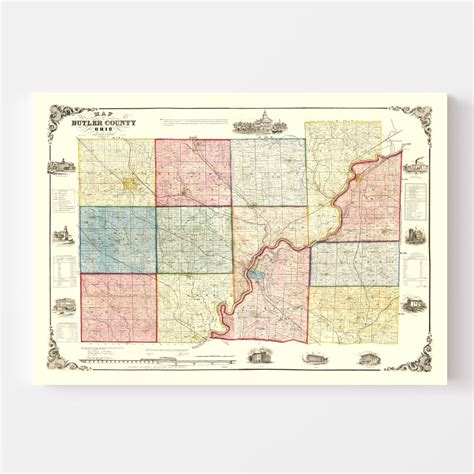 Vintage Map of Butler County, Ohio 1855 by Ted's Vintage Art