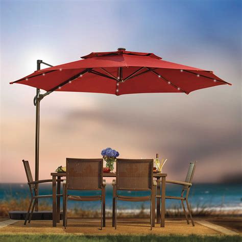 11-Foot Round Cantilever Umbrella with Solar Lights Umbrella | Bed Bath & Beyond | Patio ...