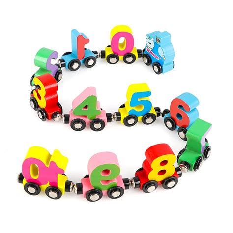 Buy Wondertoys 12 PCS Wooden Train Set Toy Wooden Magnetic Number Train Set Includes 1 Engine ...