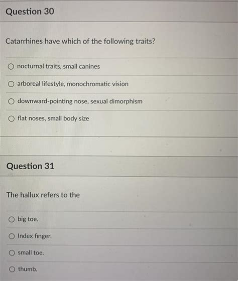 Solved Question 30 Catarrhines have which of the following | Chegg.com