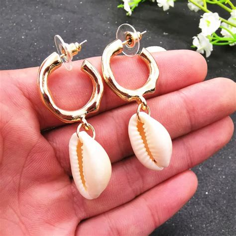 JCYMONG 13 Style Sea Shell Earrings For Women Gold Silver Color Metal Shell Cowrie Statement ...