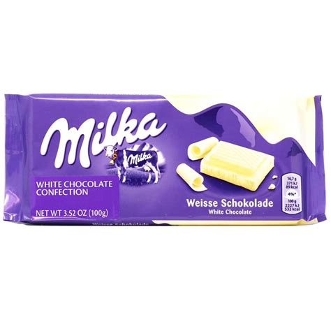 Milka offers rich and creamy Swiss white chocolate bar made with 100% Alpine milk. Comes in a ...