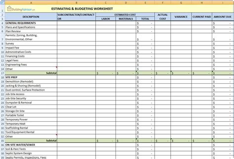 Project Cost Estimate Spreadsheet within Home Renovation Cost Estimator ...