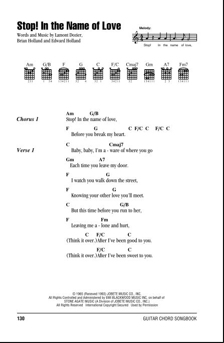 Stop! In The Name Of Love - Guitar Chords/Lyrics | zZounds