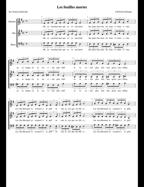 Les feuilles mortes 3 voix sheet music for Piano download free in PDF or MIDI