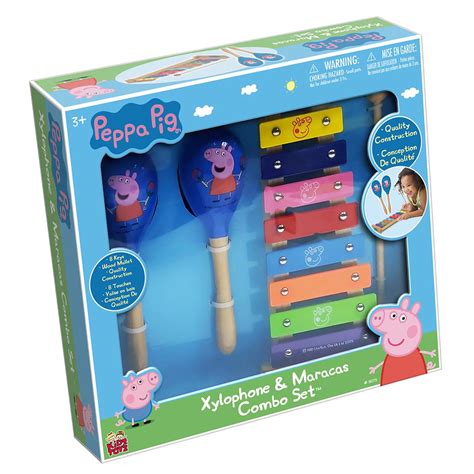 Peppa Pig: Wood Xylophone & Maracas Combo Set - 8 Notes & Keys, Includes: Wooden Mallet & 2 ...