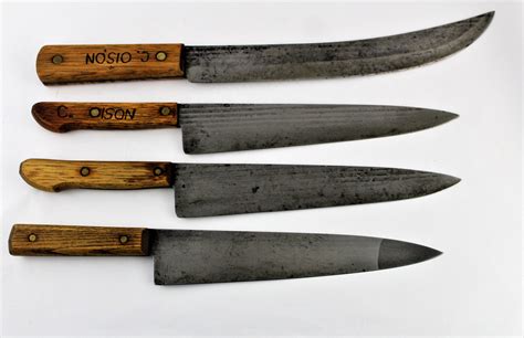 Vintage 1940s Set of Four Old Hickory Chef's Knives