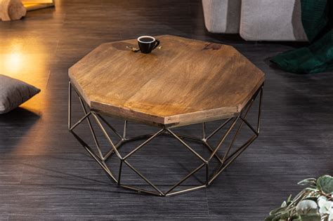 Diamond Natural Mango Wood Brass Coffee Table 69 cm | Artico Interiors | Reviews on Judge.me