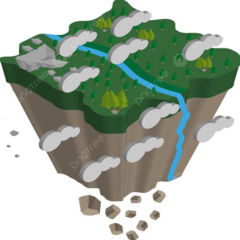 Gambar Pulau Isometrik Dengan Retakan, Png, Pulau, Batu PNG dan Vektor ...