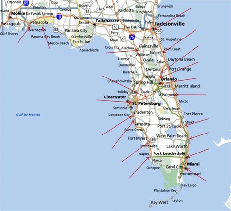 Map Of The Atlantic Coast Through Northern Florida. | Florida A1A - Florida East Coast Beaches ...