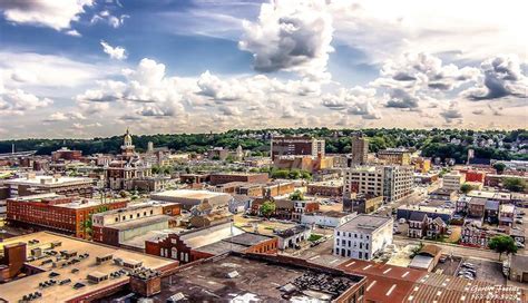 Head in the clouds in Downtown Dubuque. Aerial photo taken with drone of downtown Dubuque, IA ...