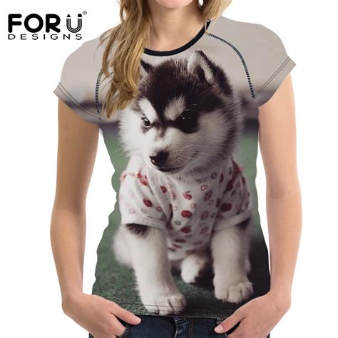 FORUDESIGNS Blue 3D Husky Women Fashion T Shirt Summer Casual Short ...