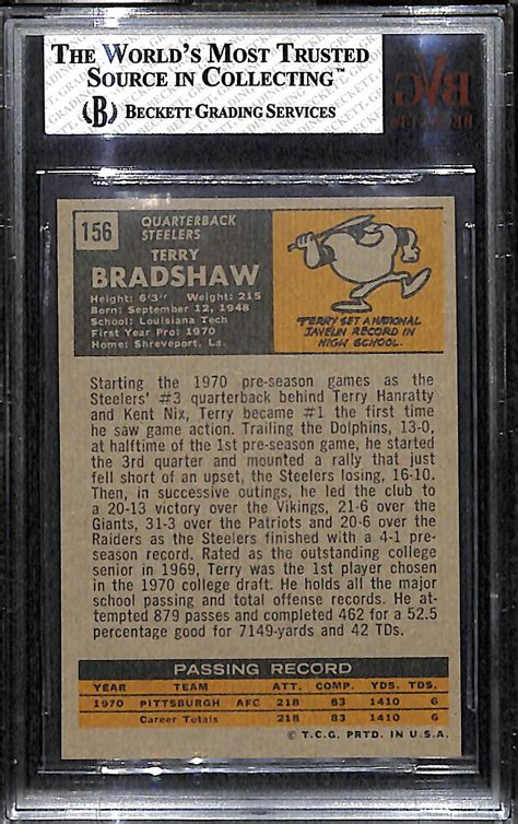 Lot Detail - 1971 Topps Terry Bradshaw Rookie Card BVG 6