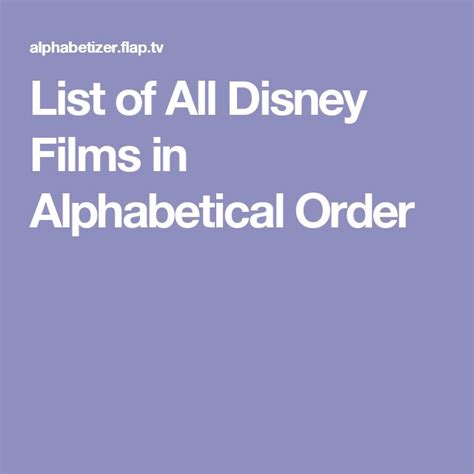 List of All Disney Films in Alphabetical Order | Disney movies list, Disney films, Disney movie ...