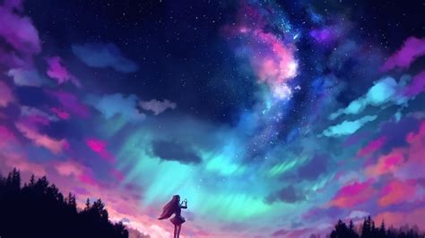 1366x768 Anime Girl And Colorful Sky 1366x768 Resolution Wallpaper, HD Anime 4K Wallpapers ...