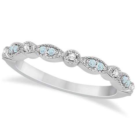 Marquise & Dot Aquamarine Diamond Wedding Band 18k White Gold 0.25ct - U5102