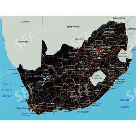 South Africa road map with labeling - SFF | Solar Film Foundation