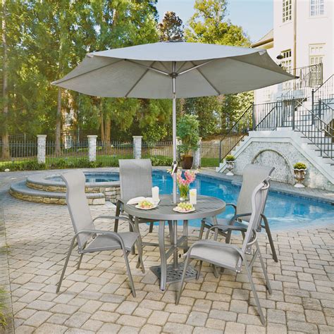 Daytona 7 Pc. Round Outdoor Dining Table & 4 Chairs, with Umbrella & Base - Walmart.com ...