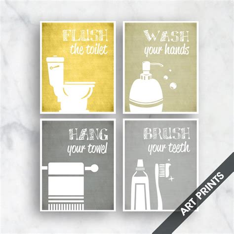 Funny Bathroom Prints Set of 4 Art Print featured in - Etsy