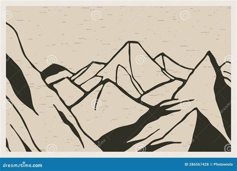 Minimalist Printable Illustration. Mountain Landscape Stock Illustration - Illustration of earth ...