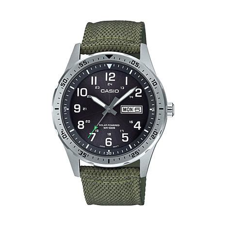 Casio Men's Solar-Powered Analog Green Nylon Strap Watch - 9342728 | HSN